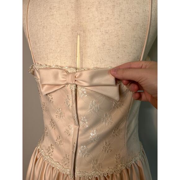 90s Bridal Originals Light Pink Floral Hoco Prom Formal Bows Satin Maxi Dress M - Picture 4 of 8